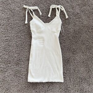 CELLECCİ White Ribbed Mini Dress - Size S - Tie Shoulder Bustier Style